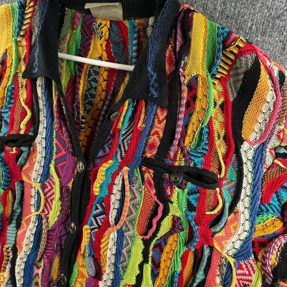 COOGI Australia Women Cardigan Sweater Colorful Knit 3D Large Cotton Pockets